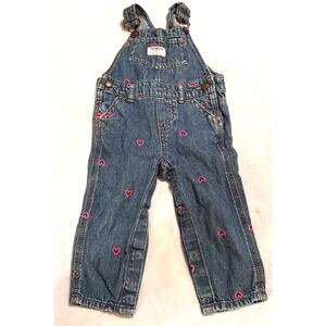 OshKosh B'Gosh Overalls Baby Girls 12 Month Denim Vestbak Pink‎ Heart Blue Denim